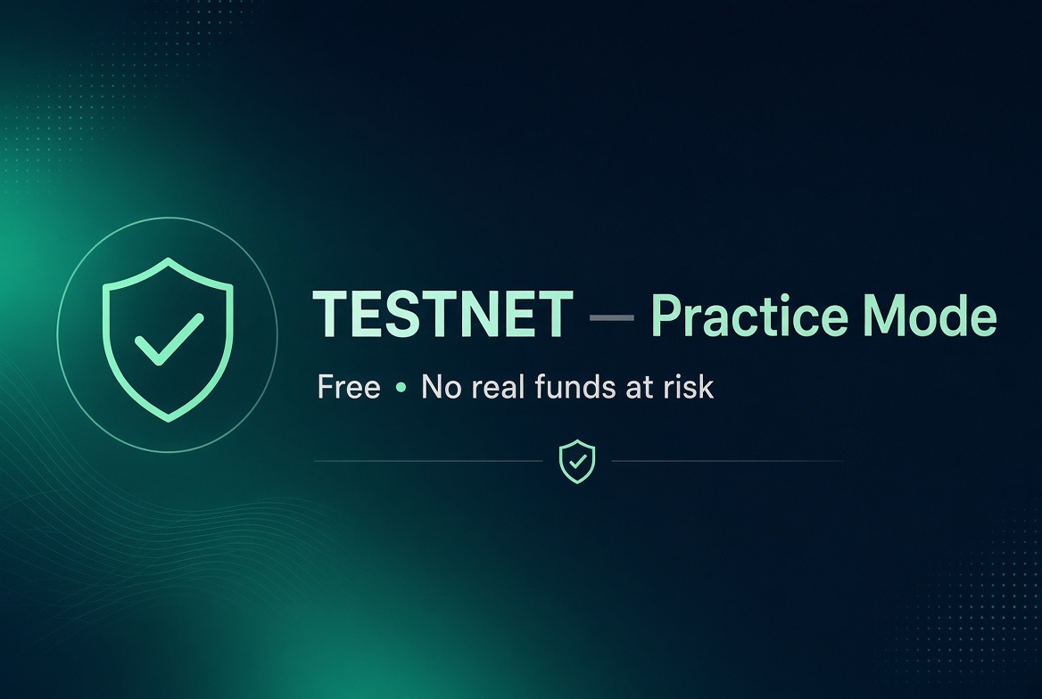 Testnet — Practice Mode. Free. No real funds at risk.